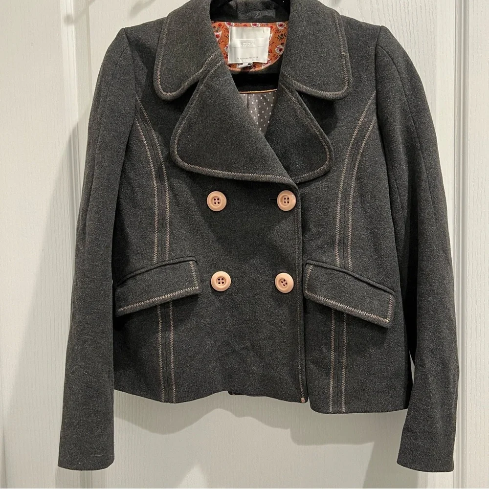 Anthropologie x ettwa Dark Gray Double Breasted Cropped jacket size 2